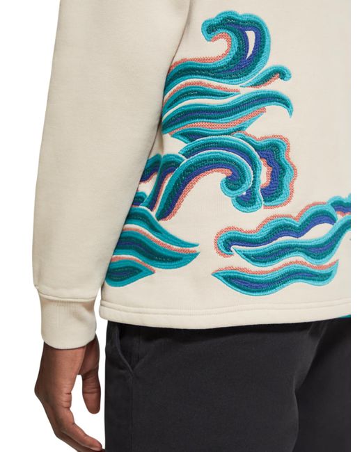 Scotch & Soda Natural 'Embroidered Wave Hoodie for men