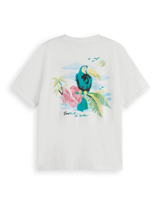 Scotch & Soda White Relaxed Fit Graphic T-Shirt