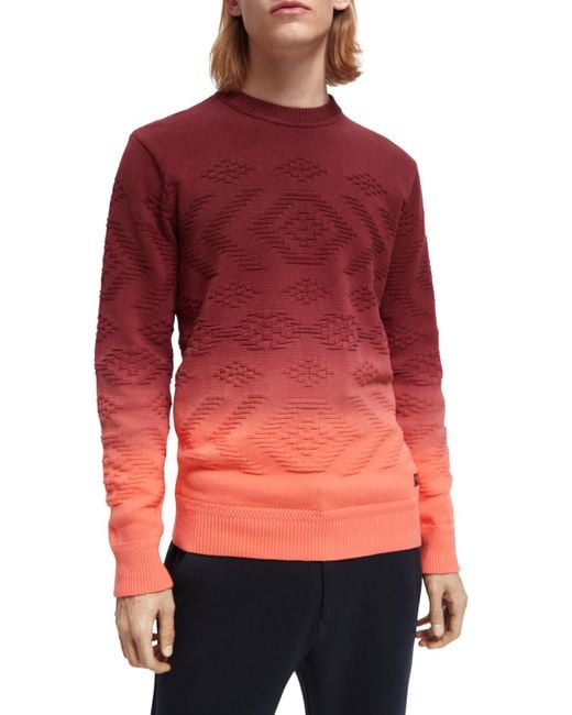 Scotch & Soda Red Dip-Dyed Jacquard Sweater for men