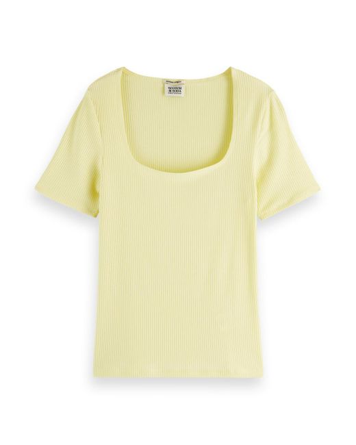 Scotch & Soda White Fitted Ribbed Scoop-Neck T-Shirt