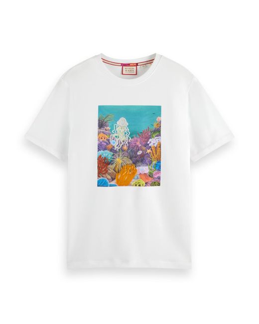 Scotch & Soda White 'Seanery Artwork Embroidered T-Shirt for men