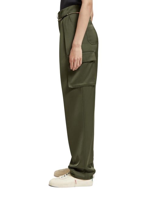 Scotch & Soda Green Faye High Rise Relaxed Tapered Leg Paper Bag Utility Pant Pants