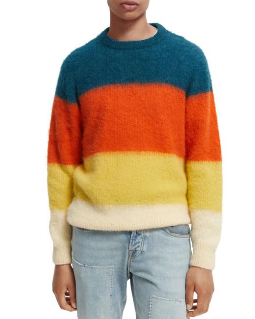Scotch & Soda Orange Multi-Coloured Panelled Jacquard Sweater for men