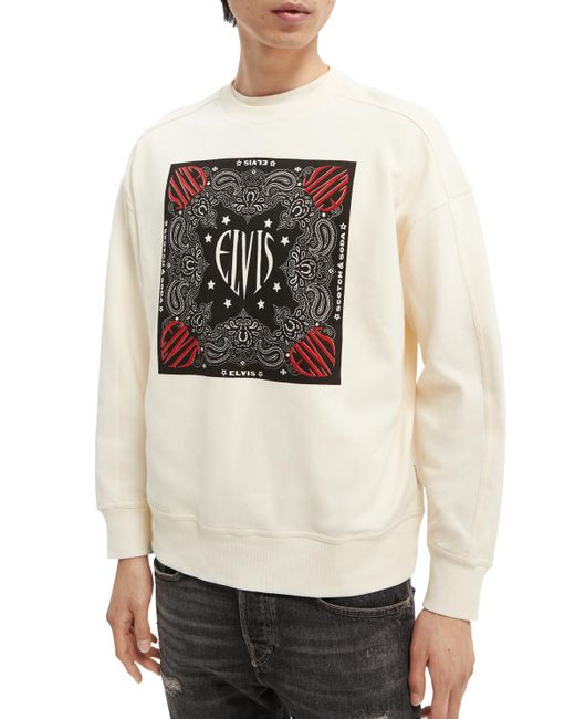 Scotch & Soda White Elvis Graphic Cotton Sweater for men