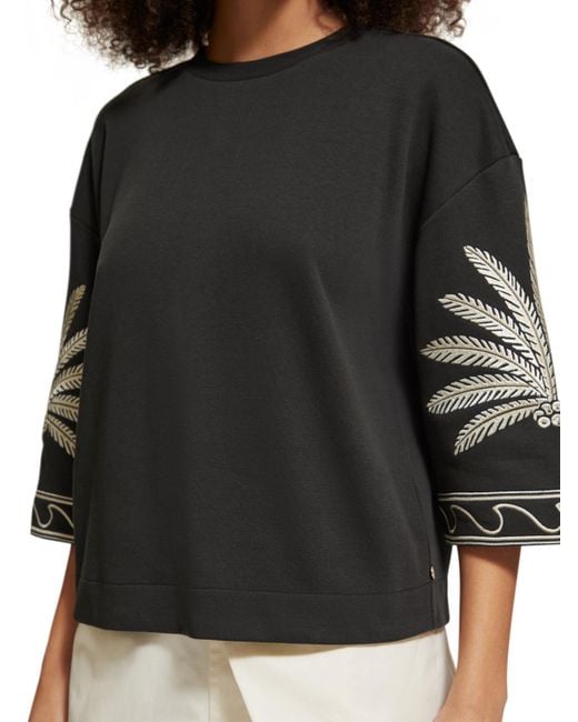 Scotch & Soda Black Embroidered Short Sleeve Sweatshirt