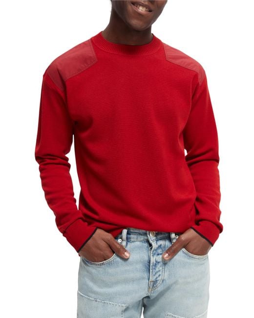 Scotch & Soda Red Wool-Blended Sweater With Shoulder Patches for men