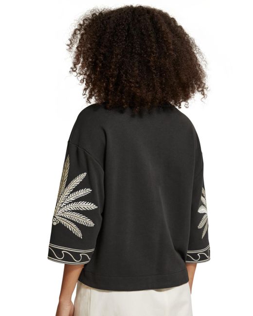 Scotch & Soda Black Embroidered Short Sleeve Sweatshirt
