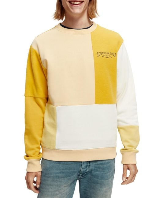 Scotch & Soda Yellow Organic Brushed Felpa Panelled Sweatshirt for men