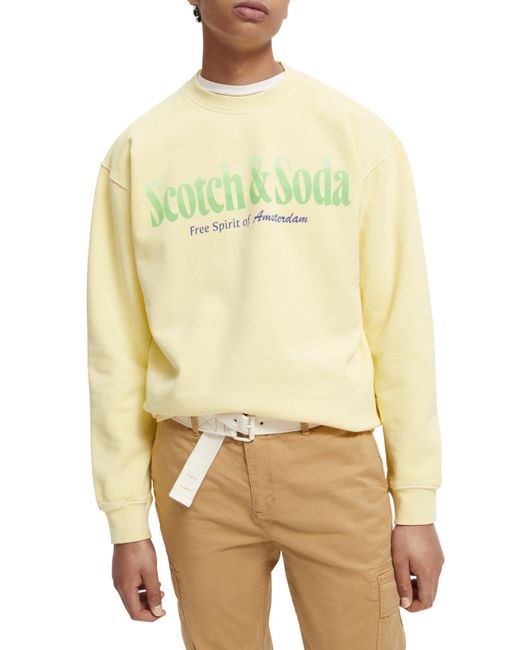 Scotch & Soda Yellow Garment-Dyed Graphic Sweater for men