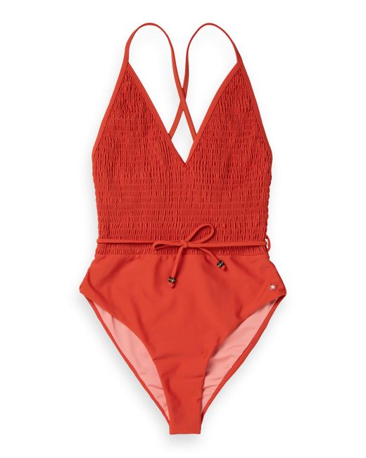 Scotch & Soda Red Swimsuit With Smock Detail