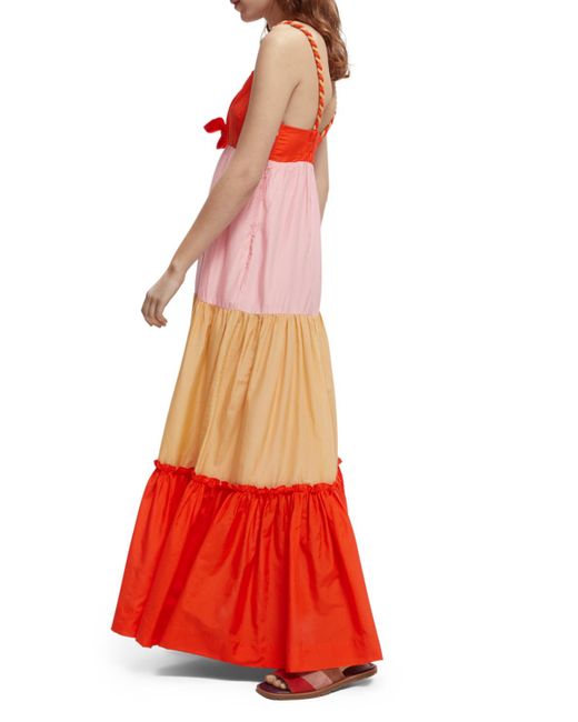 Scotch & Soda Red Colourblock Silk-Blend Maxi Dress