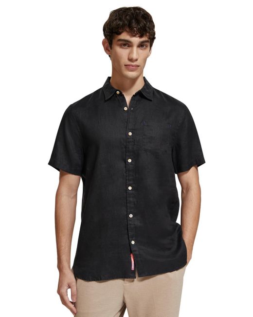 Scotch & Soda Black 'Short Sleeve Linen Shirt for men