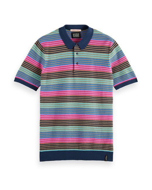Scotch & Soda Blue Structure Knitted Polo for men
