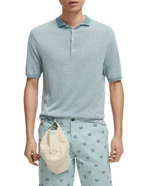 Scotch & Soda Blue 'Two-Tone Knitted Polo for men