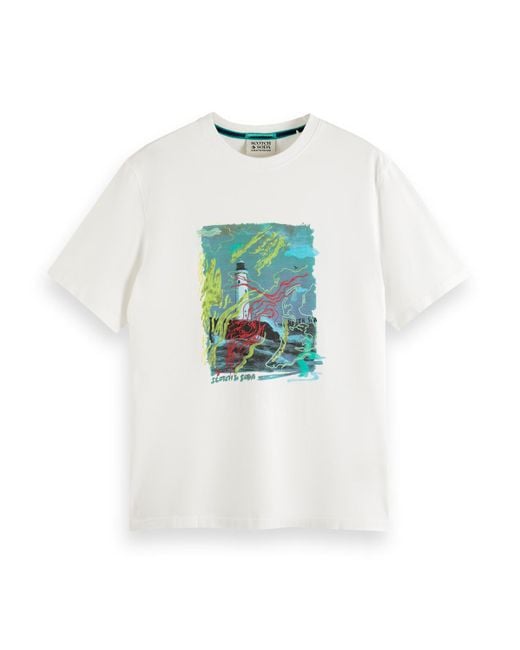 Scotch & Soda White Lighthouse Printed T-Shirt for men