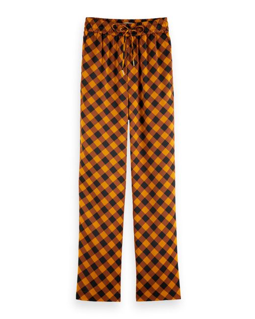 Scotch & Soda Orange Printed Mid-Rise Trouser Pants