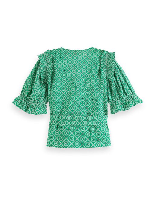 Scotch & Soda Green Broderie Anglaise Wrap Top