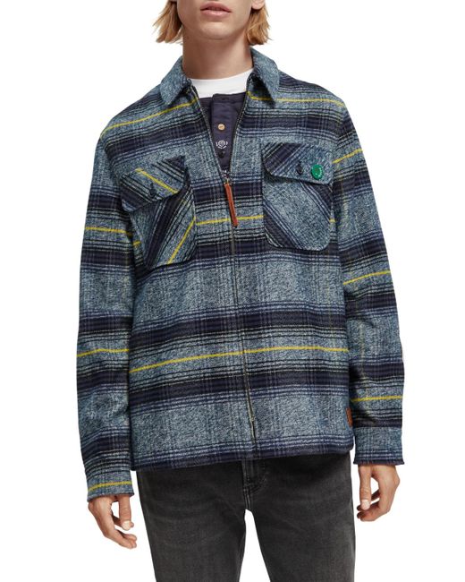 Scotch & Soda Checked Cotton Jacket in Blue for Men | Lyst