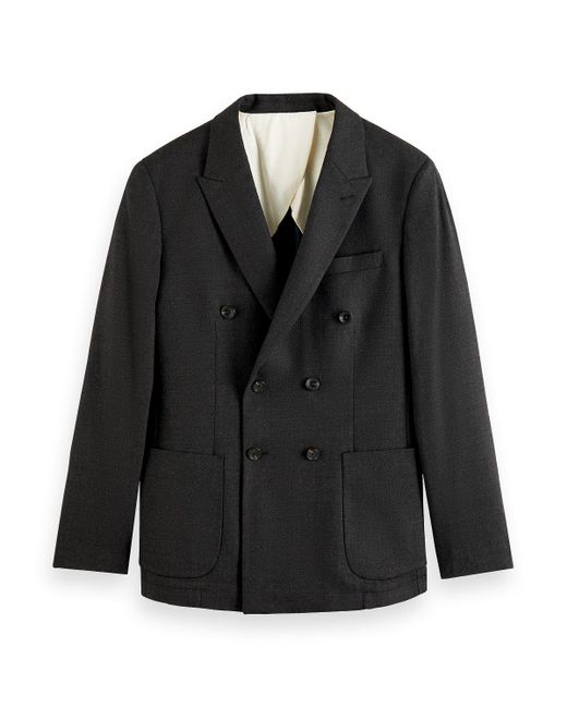 Scotch & Soda Black Brushed Double-Breasted Wool-Blend Blazer for men