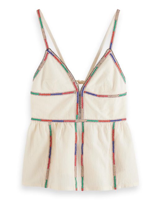Scotch & Soda Natural Tank Top With Colourful Embroidery