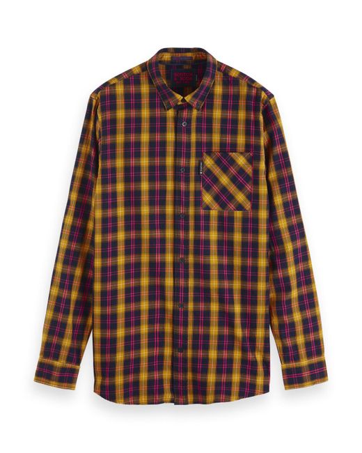 Scotch & Soda Brown Brushed Checked Shirt for men