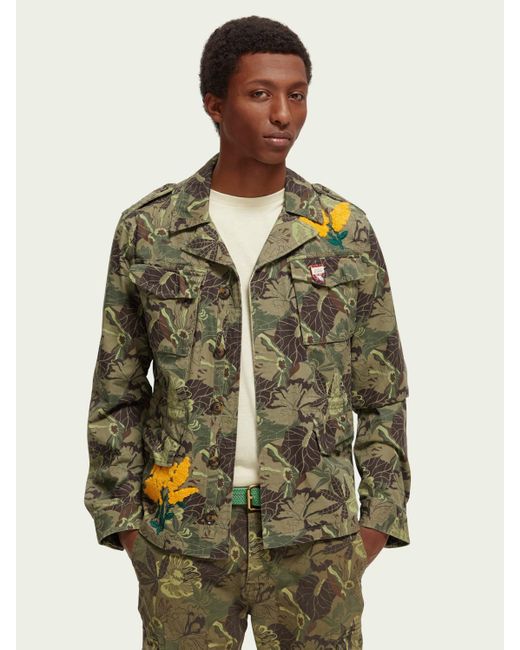Scotch & Soda Embroidered Printed Army Field Jacket in Green for Men | Lyst