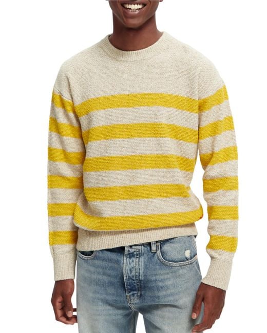 Scotch & Soda Yellow Relaxed Fit Structured Striped Sweater for men
