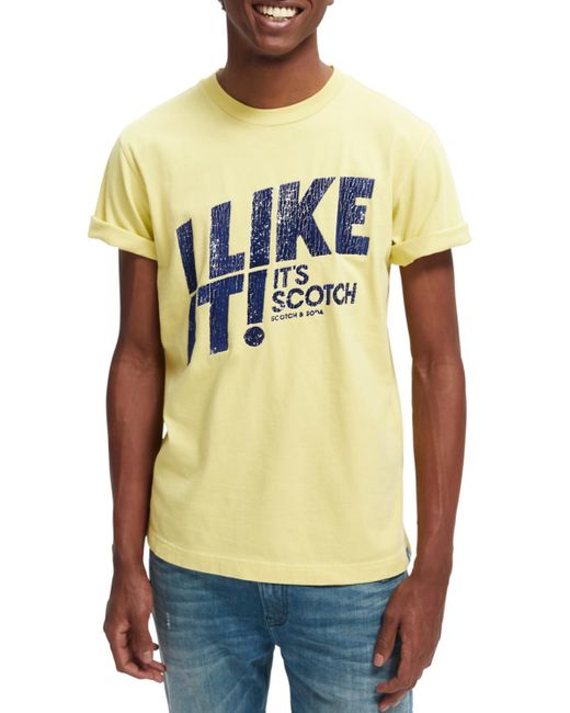 Scotch & Soda Yellow Garment-Dyed Graphic Crewneck T-Shirt for men