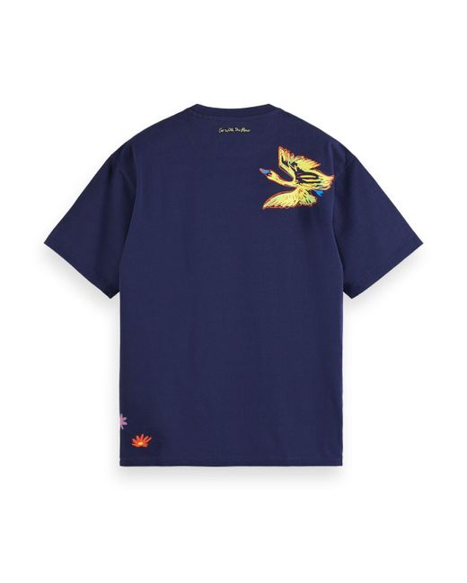 Scotch & Soda Blue 'Swan Printed T-Shirt for men