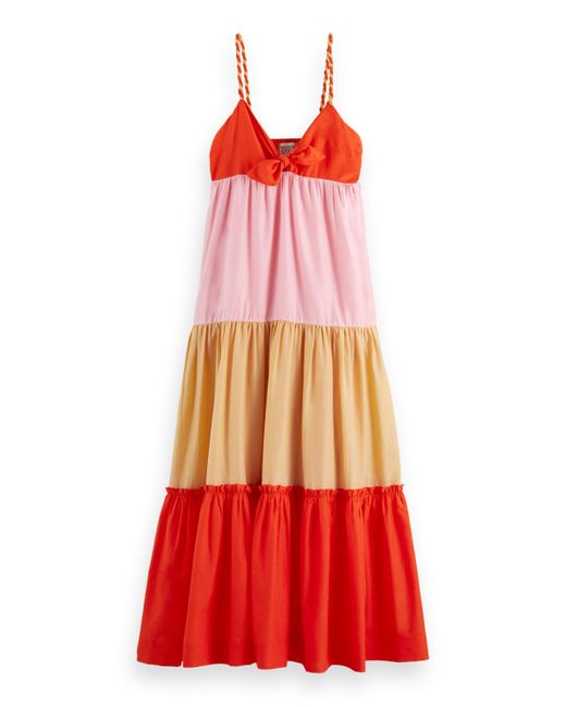Scotch & Soda Red Colourblock Silk-Blend Maxi Dress