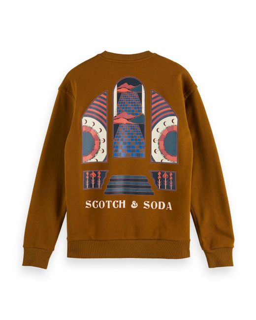 Scotch & Soda Brown Graphic Crewneck Sweater for men
