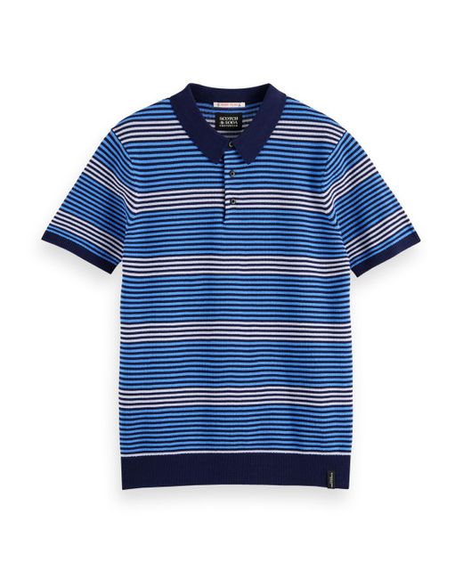 Scotch & Soda Blue 'Striped Knit Polo Shirt for men