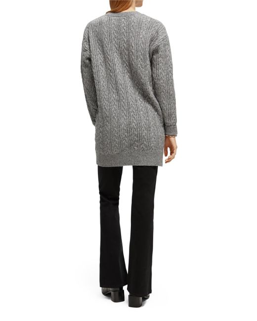 Scotch & Soda Gray Wool-Blended Cable Knit Cardigan