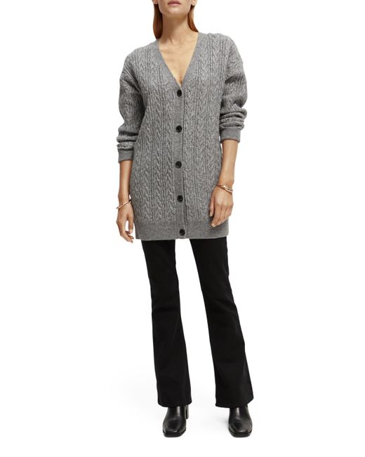 Scotch & Soda Gray Wool-Blended Cable Knit Cardigan