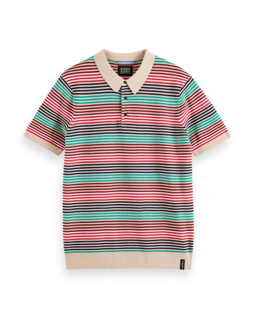 Scotch & Soda Red 'Striped Knit Polo Shirt for men
