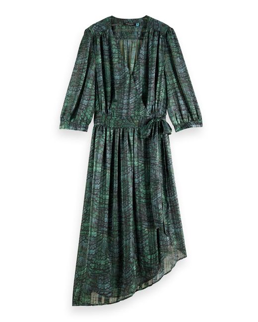 Scotch & Soda Green Printed Asymmetric Wrap Dress