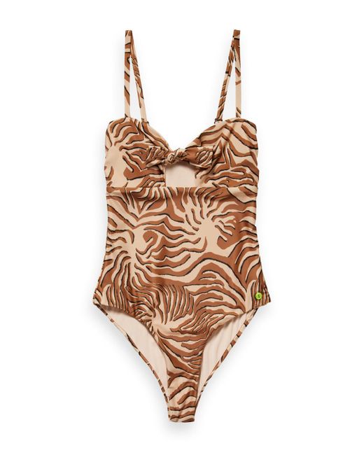 Scotch & Soda Brown 'Printed Cut-Out Swimsuit