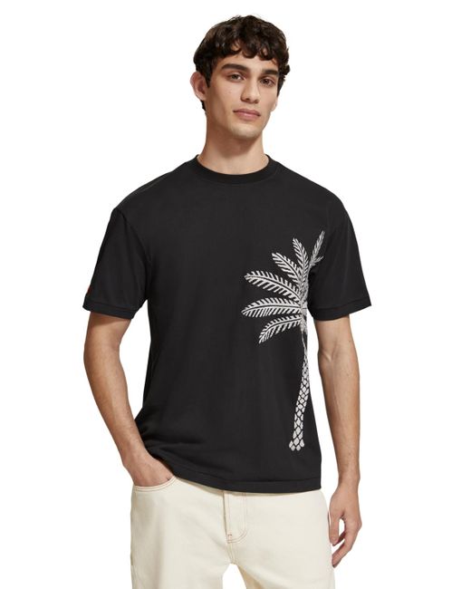 Scotch & Soda Black 'Palm Tree Embroidery T-Shirt for men