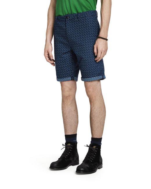 Scotch & Soda Blue Structured Stripe Shorts for men