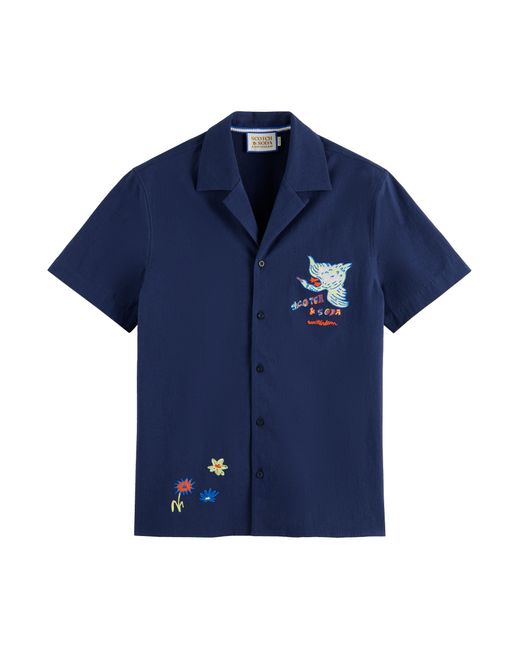 Scotch & Soda Blue 'Embroidered Swan Shirt for men