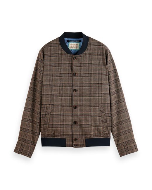 Scotch & Soda Brown Lightweight Yarn-Dyed Check Bomber Jacket for men