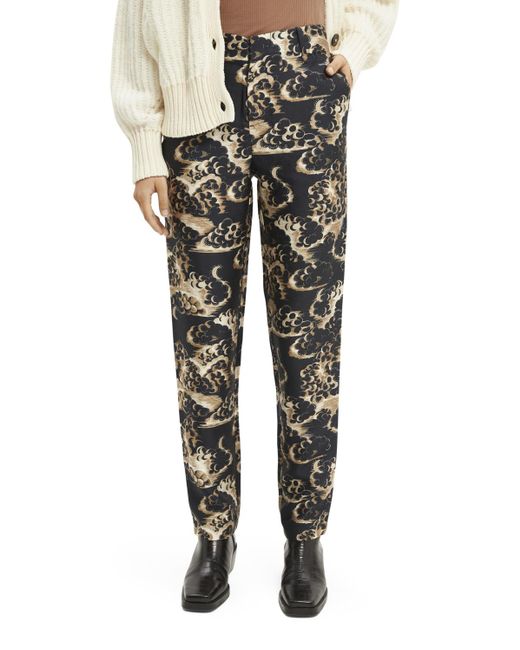Scotch & Soda Black 'Printed Tapered Mid-Rise Trouser Pants