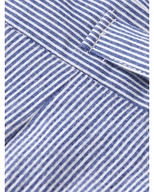 Scotch & Soda Blue Twilt- Striped Cotton-Blend Pleated Seersucker Short for men
