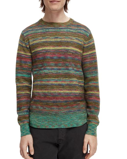 Scotch & Soda Green Structured Space-Dye Crewneck Sweater for men