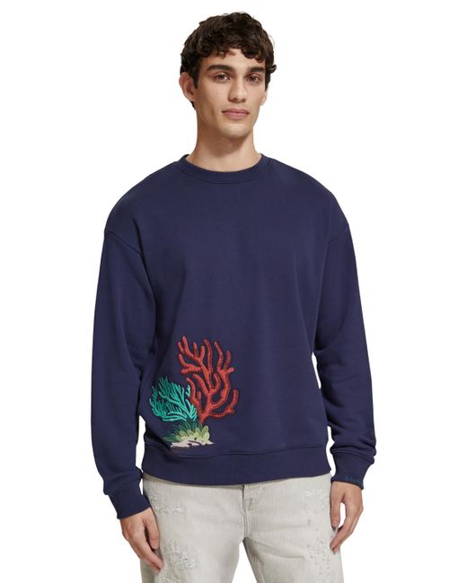 Scotch & Soda Blue 'Coral Embroidered Sweatshirt for men