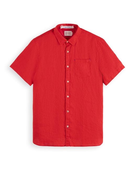 Scotch & Soda Red 'Short Sleeve Linen Shirt for men