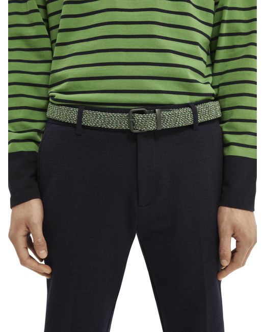 Scotch & Soda Green Leather-Trimmed Braided Belt for men