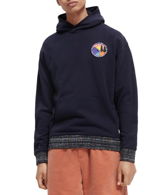 Scotch & Soda Blue Relaxed-Fit Hoodie With Melange Trimmings for men