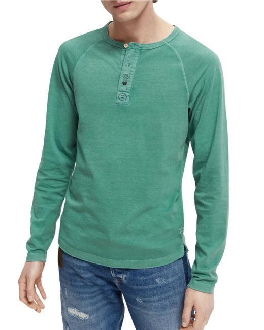 Scotch & Soda Green Garment-Dyed Organic Cotton Long-Sleeved Shirt for men