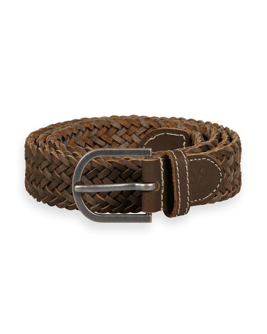 Scotch & Soda Brown Braided Leather & Suede Belt for men